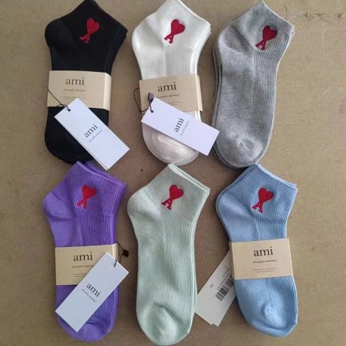 Ami Paris Ami Heart Logo Ribbed Cotton Socks Multicolor