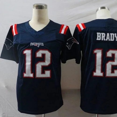 New England Patriots Tom Brady 12 Retro Football Jersey Navy Blue