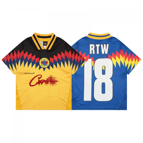 Corteiz Rules The World Graphic Soccer Jersey Yellow and Blue