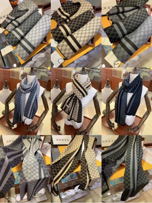 Gucci GG Monogram Stripe Wool Scarf Multicolor