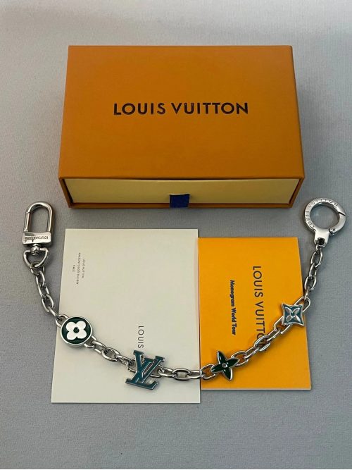 Louis Vuitton LV Monogram World Tour Chain Bag Charm Silver and Green