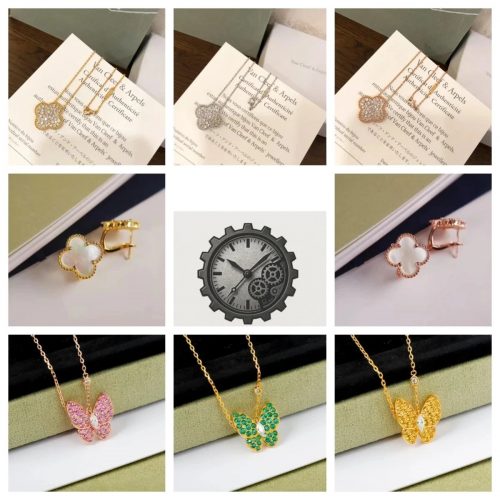 Van Cleef & Arpels VCA Alhambra and Papillon Elegant Jewelry Necklace and Earrings Set Gold