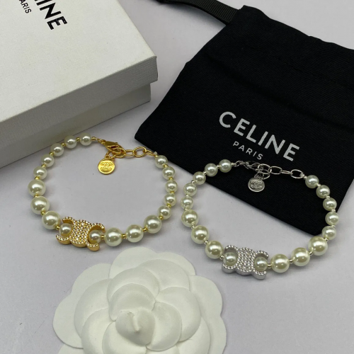 Celine Triomphe Pearl Elegant Bracelet Set Gold and Silver