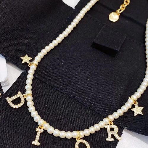 Dior Tribales Pearl Crystal Star Necklace White and Gold