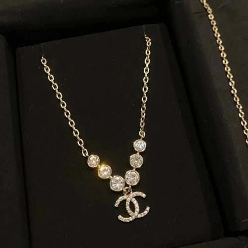 Chanel Crystal CC Pendant Necklace Elegant Jewelry Gold