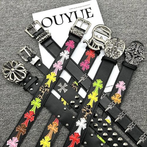 Chrome Hearts Cross Patch Leather Belt Gothic Accessories Black
