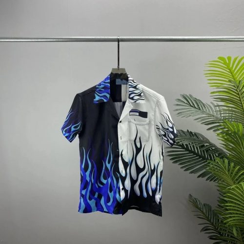 Prada Flame Print Casual Shirt Black and White