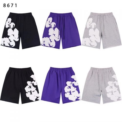 Denim Tears Floral Print Casual Shorts Black Purple and Gray