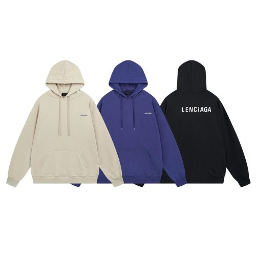 Balenciaga Logo Print Casual Hoodie Beige Blue and Black