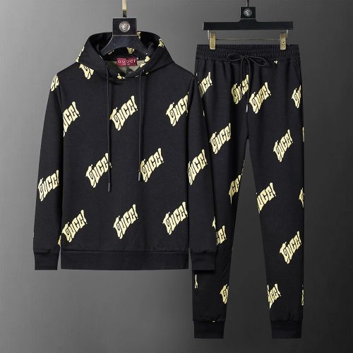 Gucci All Over Print Hoodie and Sweatpants Set Casual Black