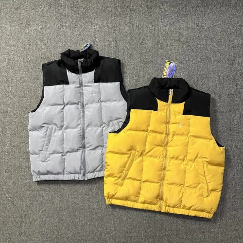 Design Colorblock Puffer Vest Casual Sleeveless Jacket Gray and Yellow