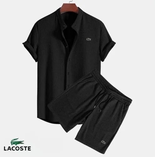 Lacoste立领短袖短裤 黑