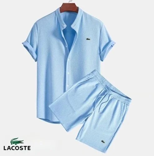 Lacoste立领短袖短裤 浅蓝