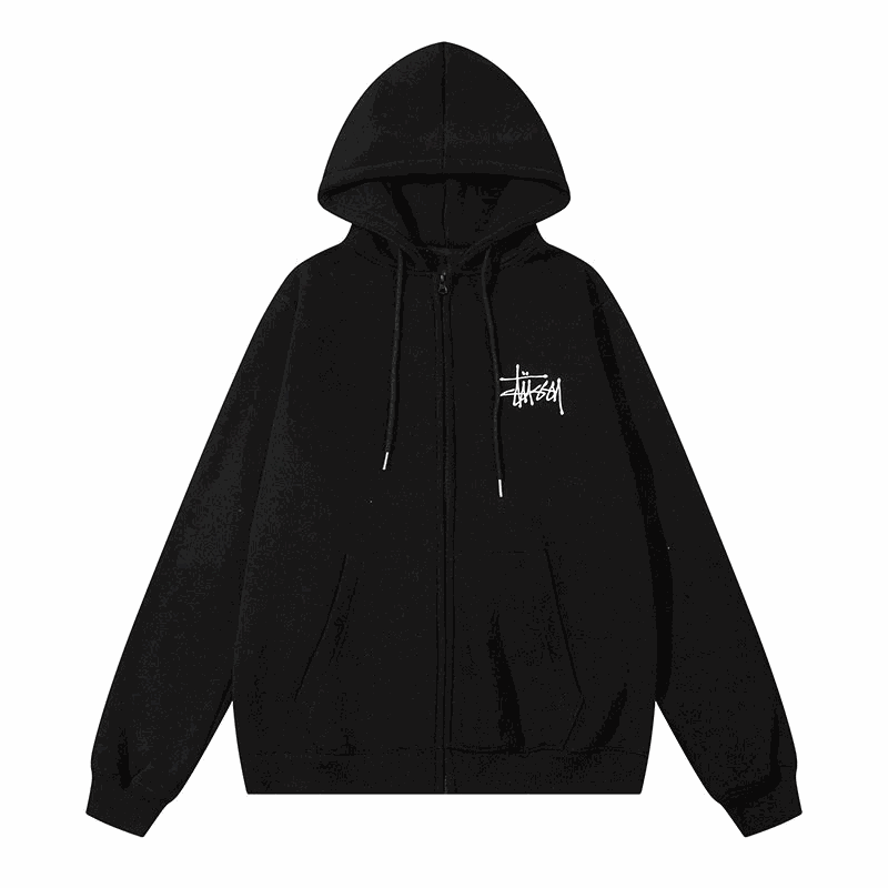 Stussy Stock Zip Hoodie Streetwear Zip-Up Hoodie Black