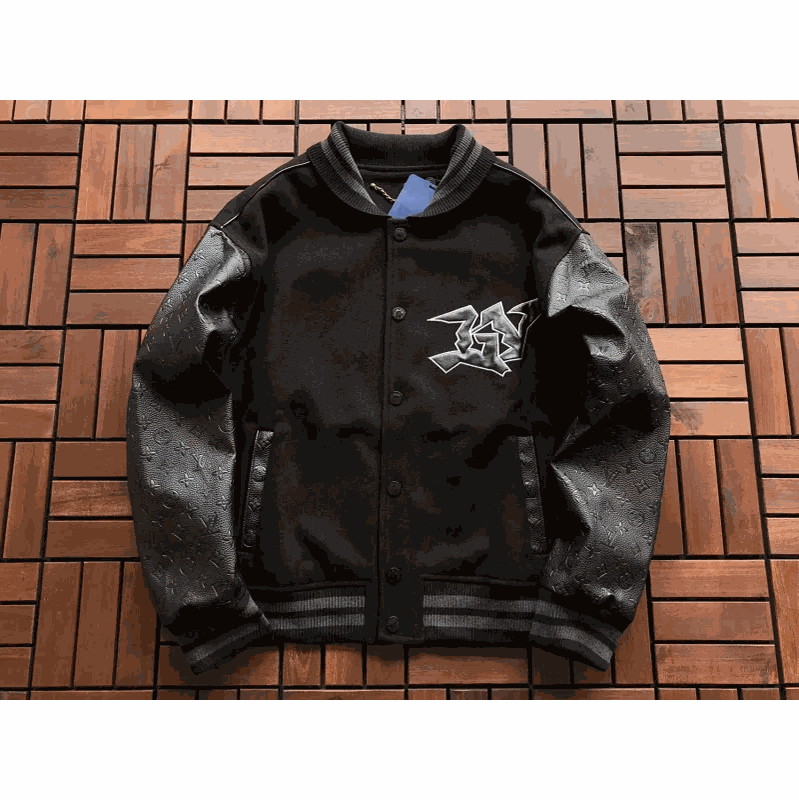 Louis Vuitton LV Varsity Leather Sleeve Jacket Black