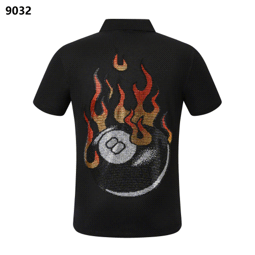 Philipp Plein 9032 Graphic Polo Shirt Black with Flaming 8 Ball