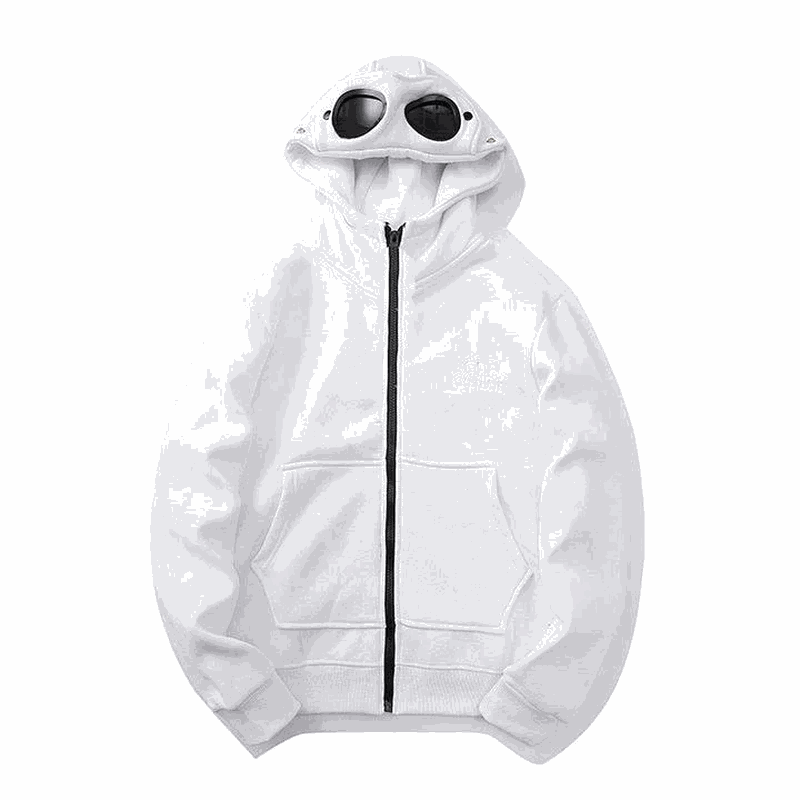 C.P. Company Goggle Hood Iconic Zip-Up Hoodie White