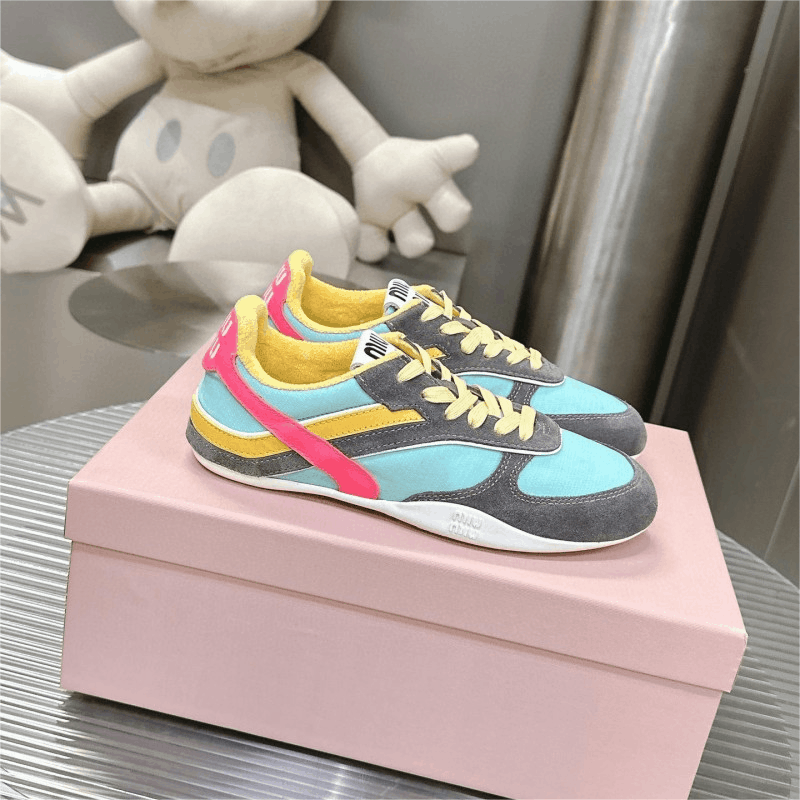 Miu Miu Suede and Fabric Low Top Sneakers Multicolor