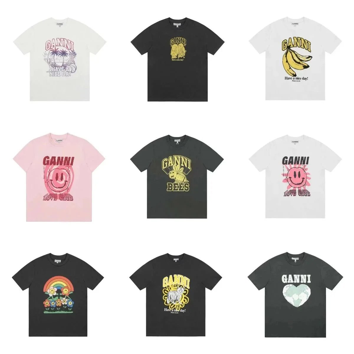 Ganni Graphic Print Casual T-Shirt Multicolor