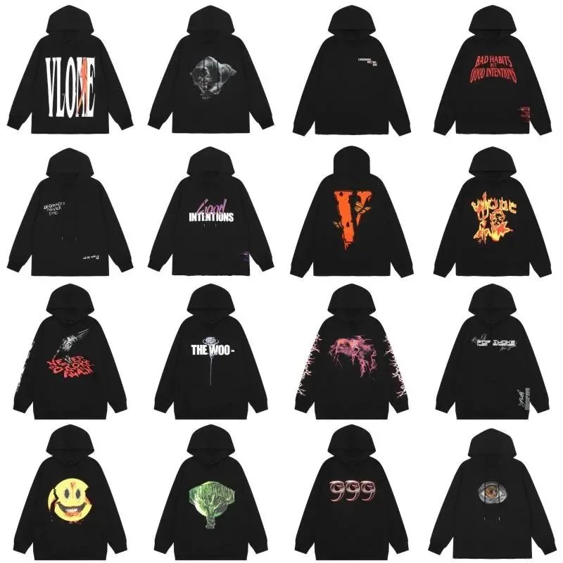 Vlone Graphic Hoodies Collection Casual Pullover Black