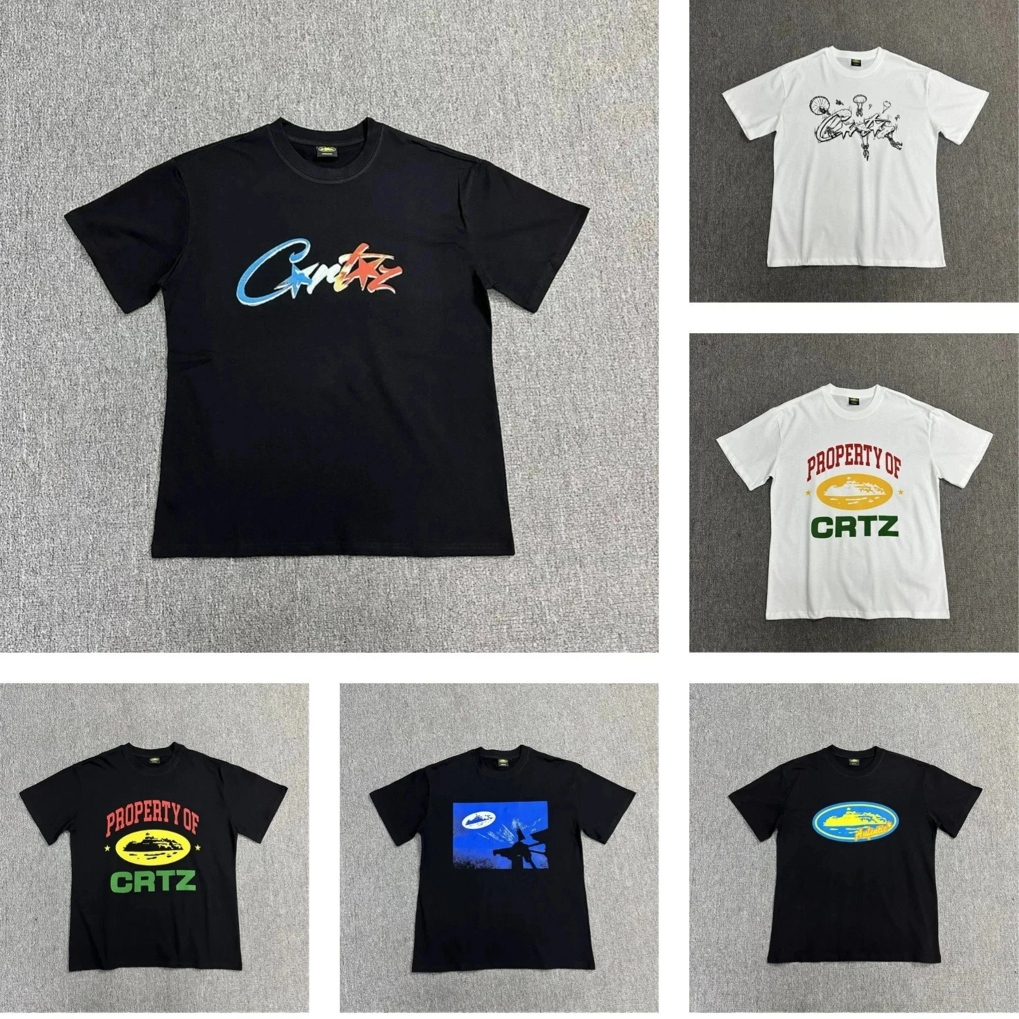 Corteiz CRTZ Graphic Print T-Shirts Casual Cotton Black and White