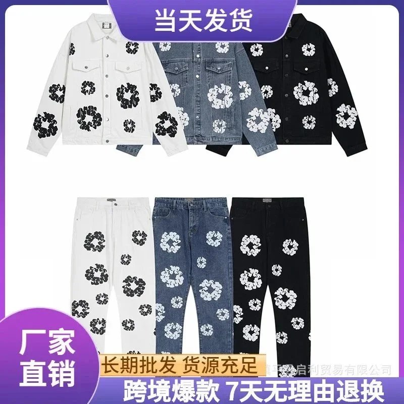 Denim Tears Cotton Wreath Denim Jacket and Pants Set Blue and Black