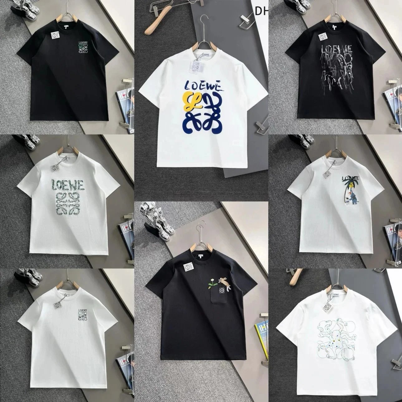 Loewe Graphic Print T-Shirts Casual Cotton Tee Black and White