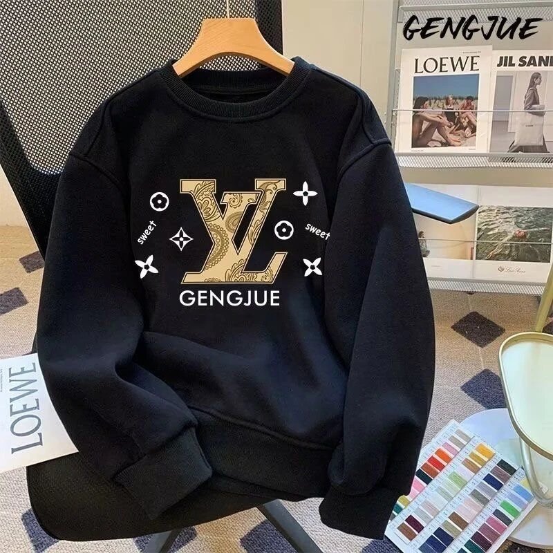 Design Graphic Print Sweatshirt Casual Hoodie Black