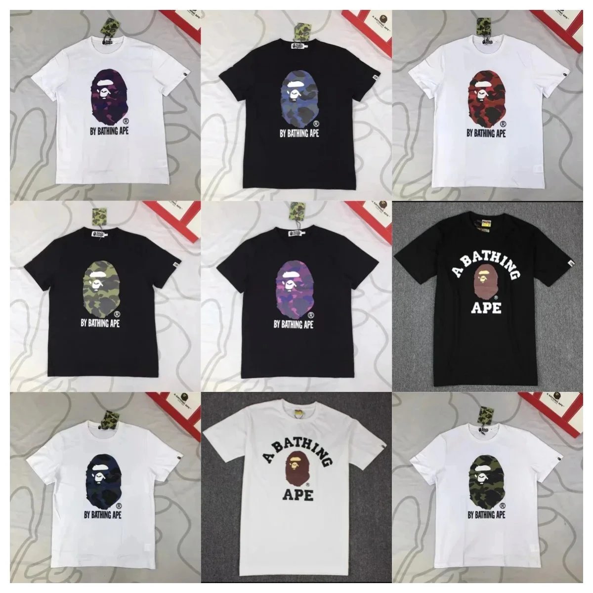A Bathing Ape BAPE Camouflage Ape Head Graphic T-Shirt Casual Cotton Tee Multicolor