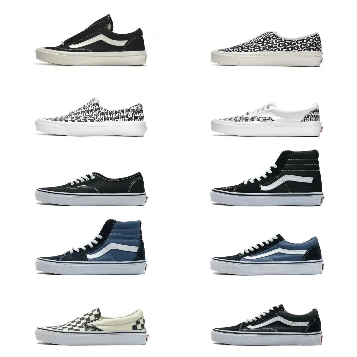 Vans Old Skool, Slip-On, Authentic, Sk8-Hi Classic Sneakers Black and White