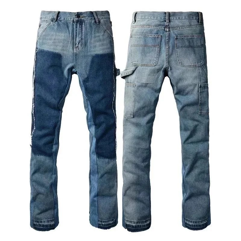 Design Two Tone Denim Carpenter Pants Casual Jeans Blue