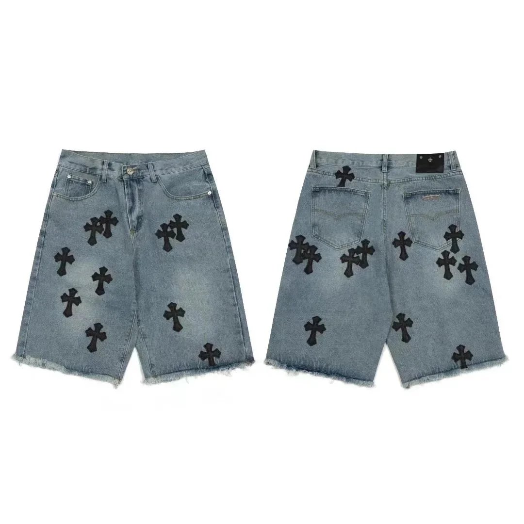 Chrome Hearts Cross Patch Denim Shorts Casual Blue