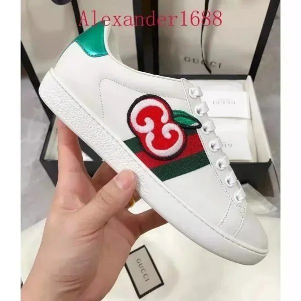 Gucci Ace Cherry Embroidered Sneakers Casual Shoes White Green Red
