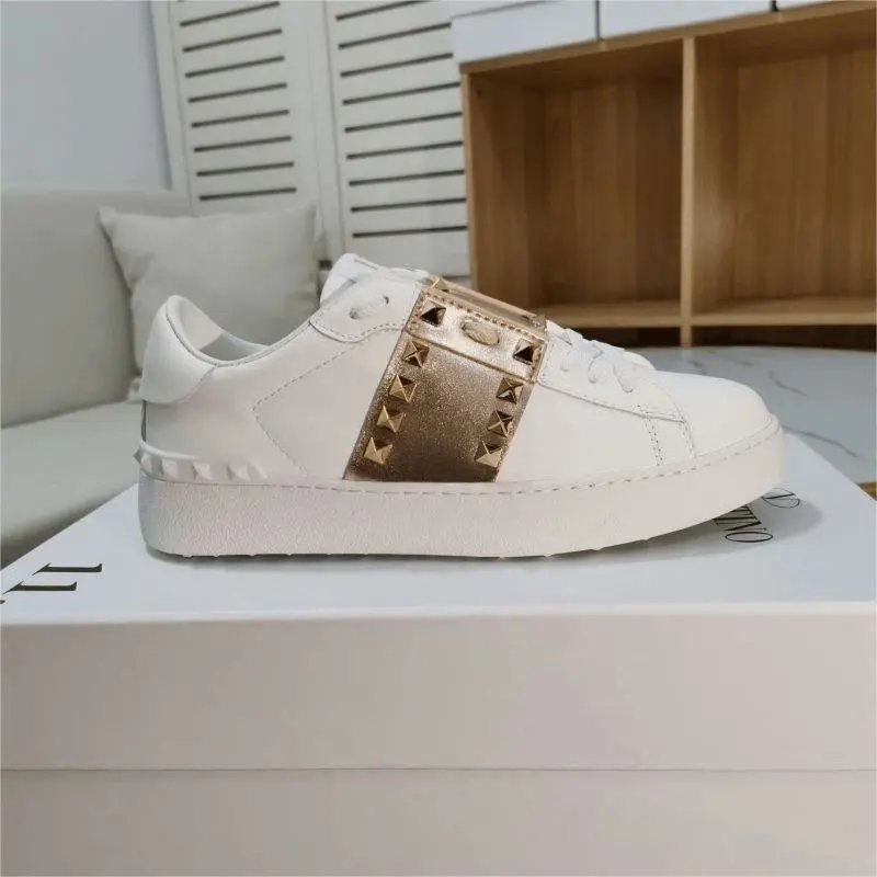 Valentino Rockstud Sneakers Casual Shoes White and Gold