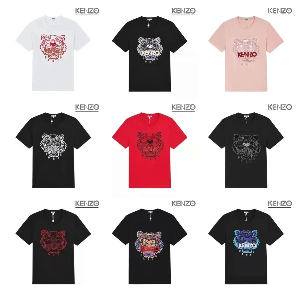 Kenzo Tiger Head Graphic T-Shirt Casual Cotton Tee Multicolor