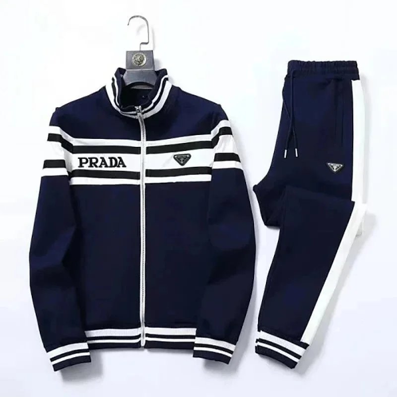 Prada Track Jacket and Pants Set Casual Sportswear Navy and White