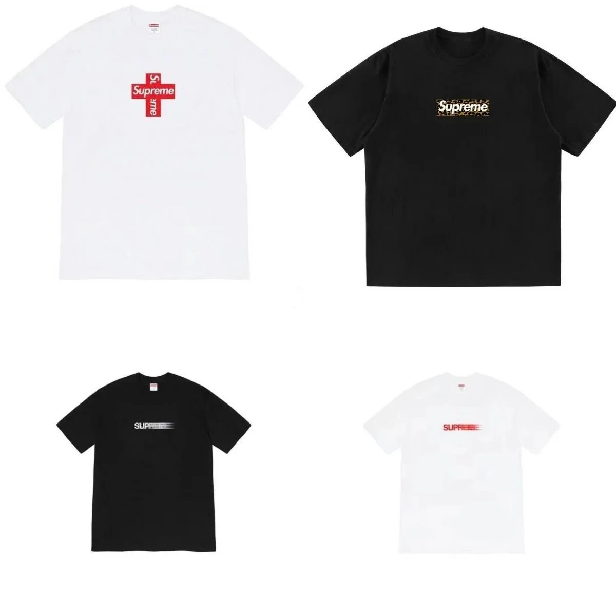Supreme Box Logo T-Shirts Set Casual Cotton T-Shirts Black and White