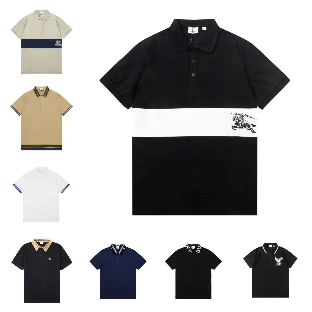 Burberry Horseferry Print Polo Shirt Casual Cotton Polo Black and White