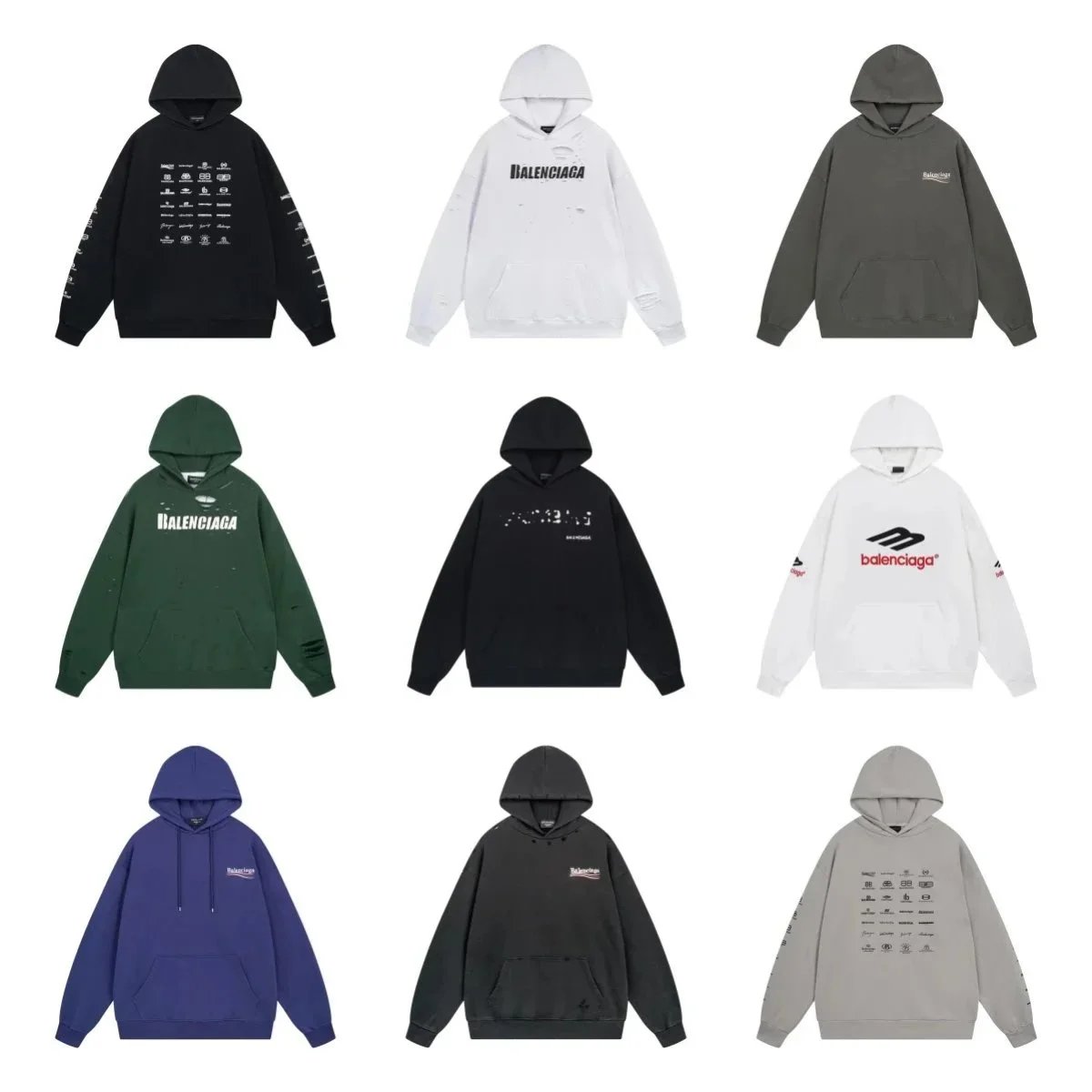 Balenciaga Distressed Logo Hoodie Casual Pullover Black